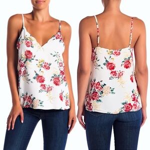 Socialite White Scalloped V-Neck Rose Floral Print Sleeveless Cami Tank Top